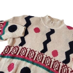 Pasta Womens S Heavy Pullover Knit Sweater 80s Vintage Sholder Pads Abstract